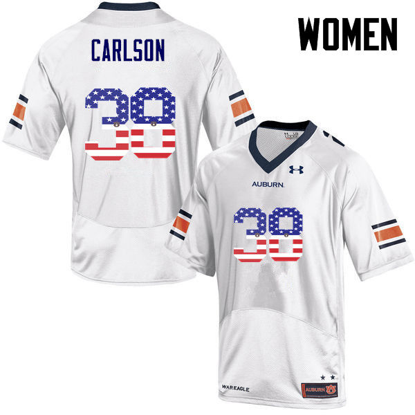Auburn Tigers Women's Daniel Carlson #38 White Under Armour Stitched College USA Flag Fashion NCAA Authentic Football Jersey ZXY8874JV